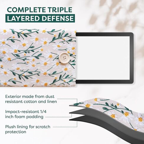 غلاف Daisy Kindle Paperwhite المطرز مقاس 6 × 8 - غلاف القارئ الإلكتروني المبطن وغطاء حقيبة Kindle لحماية إضافية (أبيض وأسود) in Kuwait
