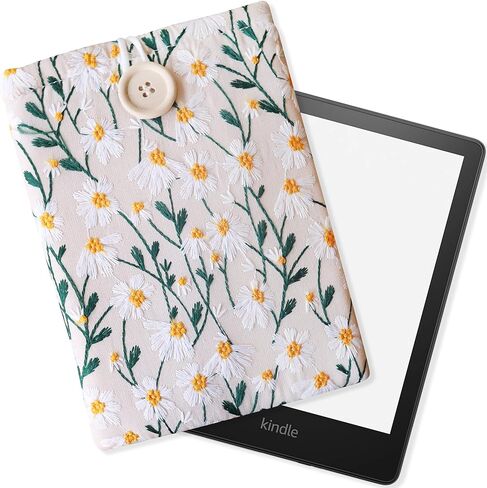 غلاف Daisy Kindle Paperwhite المطرز مقاس 6 × 8 - غلاف القارئ الإلكتروني المبطن وغطاء حقيبة Kindle لحماية إضافية (أبيض وأسود) in Kuwait