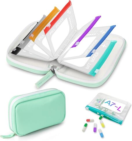 Pill Organizer Set， Large Pill Organizer Twice Daily Over Seven Days, Pill Storage with 14 Pcs Color-Coded Medicine Pouches, Reusable Travel Medicine Organizer， Zippered Pill Organizers in Saudi Arabia