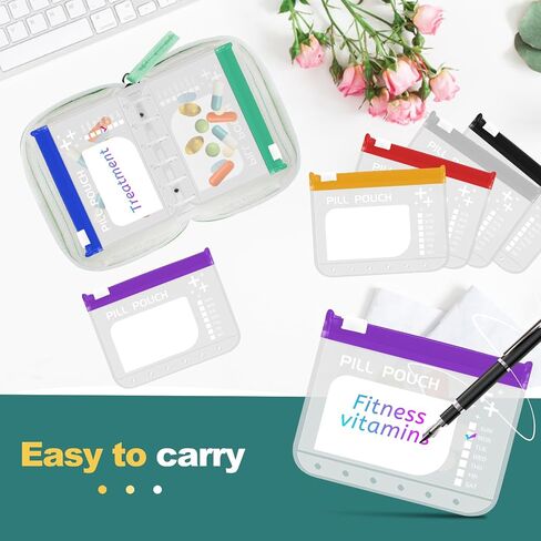 Pill Organizer Set， Large Pill Organizer Twice Daily Over Seven Days, Pill Storage with 14 Pcs Color-Coded Medicine Pouches, Reusable Travel Medicine Organizer， Zippered Pill Organizers in Saudi Arabia