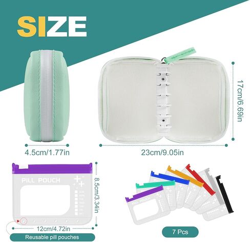 Pill Organizer Set， Large Pill Organizer Twice Daily Over Seven Days, Pill Storage with 14 Pcs Color-Coded Medicine Pouches, Reusable Travel Medicine Organizer， Zippered Pill Organizers in Saudi Arabia