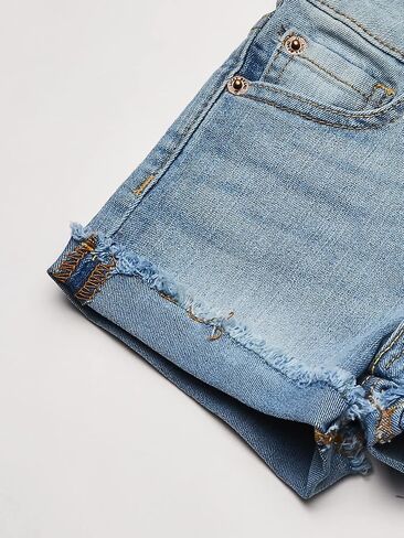 شورت جينز للفتيات من Lucky Brand بأساور، جينز مطاطي مع 5 جيوب، خصر متوسط ​​إلى مرتفع، Ronnie Bella، 6X in Kuwait