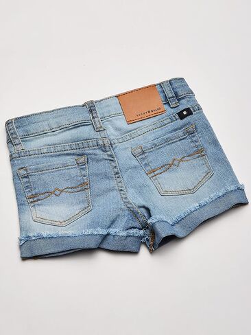 شورت جينز للفتيات من Lucky Brand بأساور، جينز مطاطي مع 5 جيوب، خصر متوسط ​​إلى مرتفع، Ronnie Bella، 6X in Kuwait