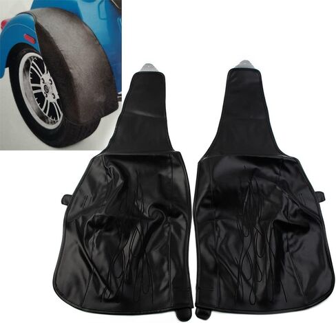 SIKUAI Trike Mudguard Bra Black Leather Flame Rear Mudguard Bib Sets for Harley Tri Glide Ultra Classic FLHTCUTG 2009-later, FLHXXX 2010-2011 in Saudi Arabia