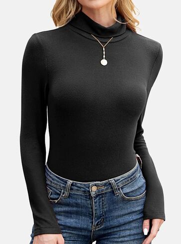Women's Turtleneck Sweaters Long Sleeve Ribbed Basic Tees Shirts Thermal Underwear Tops Lightweight Fall Outfits in Saudi Arabia