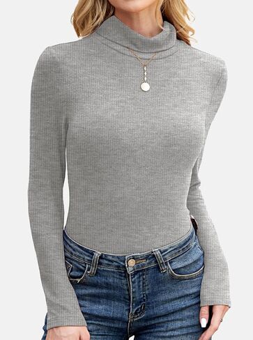 Women's Turtleneck Sweaters Long Sleeve Ribbed Basic Tees Shirts Thermal Underwear Tops Lightweight Fall Outfits in Saudi Arabia