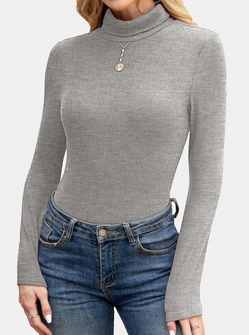 Women's Turtleneck Sweaters Long Sleeve Ribbed Basic Tees Shirts Thermal Underwear Tops Lightweight Fall Outfits in Saudi Arabia