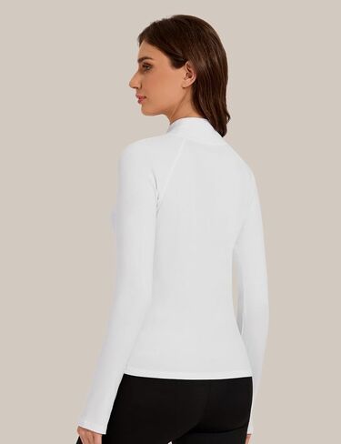 Bonneuitbebe Women's Thermal Shirts Fleece Lined Undershirt Mock Neck Ribbed Basic Tops Workout Base Layer with Thumb Hole in Kuwait