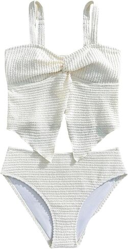 SHENHE Girl's 2 Piece Swimsuits Twist Front Split Textured Bathing Suits Cute Bikini Set in Saudi Arabia