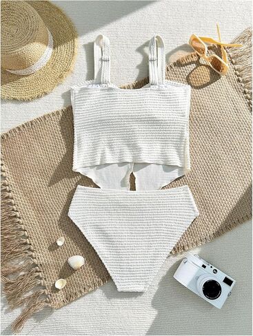 SHENHE Girl's 2 Piece Swimsuits Twist Front Split Textured Bathing Suits Cute Bikini Set in Saudi Arabia