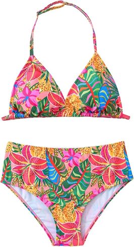 RoseSeek Girls Floral Halter Swimsuit High Waisted Triangle Boho 2 Piece Bikini Bathing Suit Swimwear in Saudi Arabia