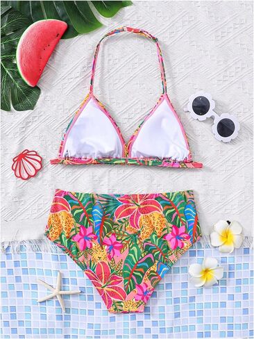 RoseSeek Girls Floral Halter Swimsuit High Waisted Triangle Boho 2 Piece Bikini Bathing Suit Swimwear in Saudi Arabia