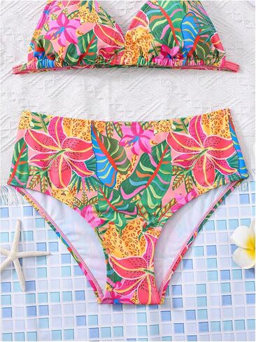 RoseSeek Girls Floral Halter Swimsuit High Waisted Triangle Boho 2 Piece Bikini Bathing Suit Swimwear in Saudi Arabia