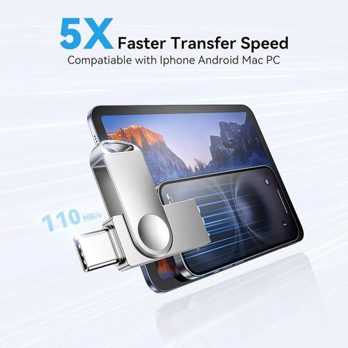 محرك أقراص فلاش USB C بسعة 128 جيجابايت من JUANWE، محرك أقراص فلاش USB 3.0 مزدوج من النوع C + محرك أقراص فلاش USB صغير دوار فريد من نوعه UDP-Tech مقاوم للماء مع فتحة حلقة مفاتيح OTG محرك فلاش للكمبيوتر الشخصي والهواتف الذكية والكمبيوتر اللوحي Mac in Kuwait