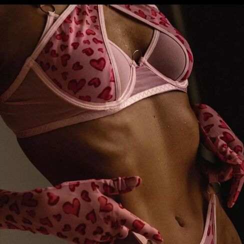 نساء من قطعتين الحب Loop Lingerie Lingeries Leopard Print Cheeky Bikini Sets Sexy Halter Ring Triangle String in Kuwait
