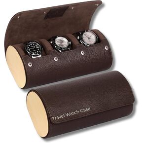 Watch Case Travel - 3 Slot Luxury Watch Cases for Men - Ideal Gift for Him - Caja para Relojes de Hombre. Dark Brown Vegan Leather & Wood - Guadians Nest (Dark Brown) in Saudi Arabia