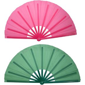 QIRMIZI 2 PCS Large Rave Fans Clack Fans Popping Line Dancing Fans Boots On The Ground Fans, Hand Folding Fans for Halloween, Burlesque, Rainbow Outfits,Gift,Light Blue,Deep Pink in Kuwait