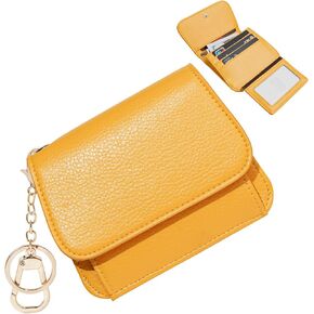 Small RFID Wallet for Women,Slim Wallet with Keychain Tri-Fold Credit Card Holder Wallet with Zipper Coin Pocket and ID Window Mini Wallet for Travel or Gift (Brown) in Kuwait