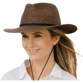 Odyssey Poly Braid Straw Fedora Hat for Men Women Summer Beach Derby Hat Center Dent, Cord & Chinstrap, UPF 80 in Kuwait