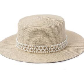 Faux Pearl Hat Band Decorative Fedora Panama Braided Strap Belt Replacement Hatband for Women Men Straw Hat Beach Cap (Hat Band Only) in Kuwait