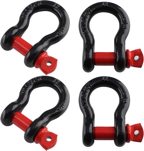 4 Pack 5/8 Inch D Ring Shackles, 19.5 Ton (42990 lbs) Maximum Break Strength, Heavy Duty Anchor Shackle with Screw Pin for Tow Strap Winch Off-Road Vehicle Recovery (Red & Black) in Kuwait