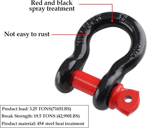 4 Pack 5/8 Inch D Ring Shackles, 19.5 Ton (42990 lbs) Maximum Break Strength, Heavy Duty Anchor Shackle with Screw Pin for Tow Strap Winch Off-Road Vehicle Recovery (Red & Black) in Kuwait