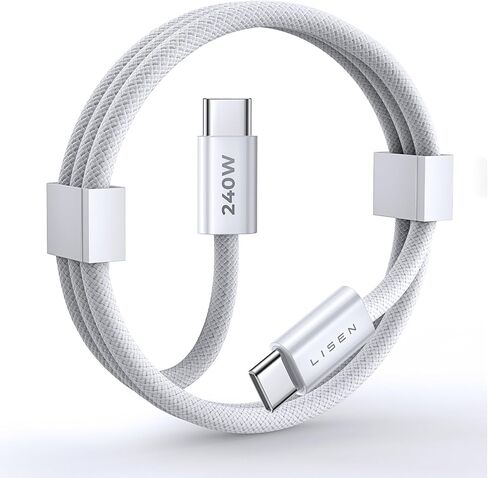 كابل LISEN 240 واط USB C إلى USB C سلك شحن سريع من النوع C، كابل شحن iPad لأجهزة iPad Pro/Air/Mini، iPhone 16/16 Pro/16 Plus/16 Pro Max، Google Pixel، Samsung Galaxy S24 Ultra، 6.6FT/White in Saudi Arabia