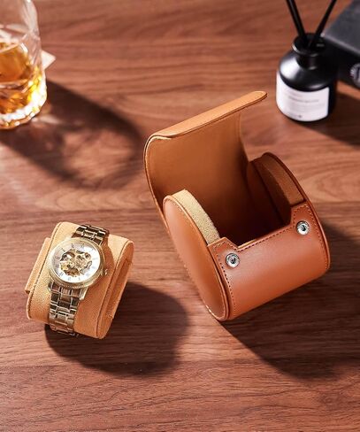 Homde Travel Watch Box Leather: Traveling Case for Men - Luxury Watch Roll for Wristwatch on the Go (brown, M) in Saudi Arabia