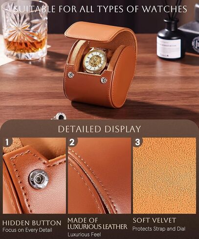 Homde Travel Watch Box Leather: Traveling Case for Men - Luxury Watch Roll for Wristwatch on the Go (brown, M) in Saudi Arabia