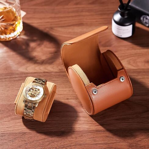 Homde Travel Watch Box Leather: Traveling Case for Men - Luxury Watch Roll for Wristwatch on the Go (brown, M) in Saudi Arabia