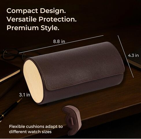 Watch Case Travel - 3 Slot Luxury Watch Cases for Men - Ideal Gift for Him - Caja para Relojes de Hombre. Dark Brown Vegan Leather & Wood - Guadians Nest (Dark Brown) in Saudi Arabia