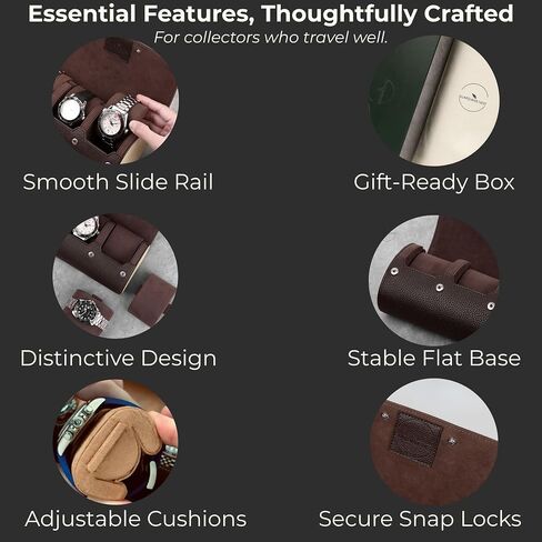 Watch Case Travel - 3 Slot Luxury Watch Cases for Men - Ideal Gift for Him - Caja para Relojes de Hombre. Dark Brown Vegan Leather & Wood - Guadians Nest (Dark Brown) in Saudi Arabia