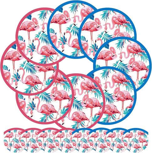 16 Pack Pink Flamingo Flovable Hand Fans مع تصاميم Azure الاستوائية ، والمراوح المستديرة ذات الجولة المحمولة للسفر ، والأحداث ، والحفلات الموسيقية ، والاستخدام اليومي (Flamingo) in Kuwait