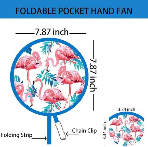 16 Pack Pink Flamingo Flovable Hand Fans مع تصاميم Azure الاستوائية ، والمراوح المستديرة ذات الجولة المحمولة للسفر ، والأحداث ، والحفلات الموسيقية ، والاستخدام اليومي (Flamingo) in Kuwait