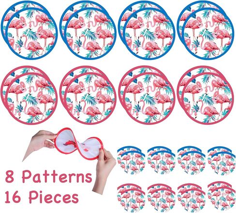 16 Pack Pink Flamingo Flovable Hand Fans مع تصاميم Azure الاستوائية ، والمراوح المستديرة ذات الجولة المحمولة للسفر ، والأحداث ، والحفلات الموسيقية ، والاستخدام اليومي (Flamingo) in Kuwait