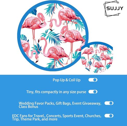 16 Pack Pink Flamingo Flovable Hand Fans مع تصاميم Azure الاستوائية ، والمراوح المستديرة ذات الجولة المحمولة للسفر ، والأحداث ، والحفلات الموسيقية ، والاستخدام اليومي (Flamingo) in Kuwait