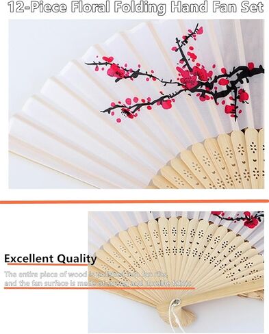 12psc Floral Hand Fans for Women Foldable, Boots On The Ground Fan, Bamboo Fans for Line Dancing Wedding Cooling with Tassel Bag in Kuwait