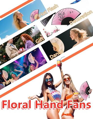 12psc Floral Hand Fans for Women Foldable, Boots On The Ground Fan, Bamboo Fans for Line Dancing Wedding Cooling with Tassel Bag in Kuwait