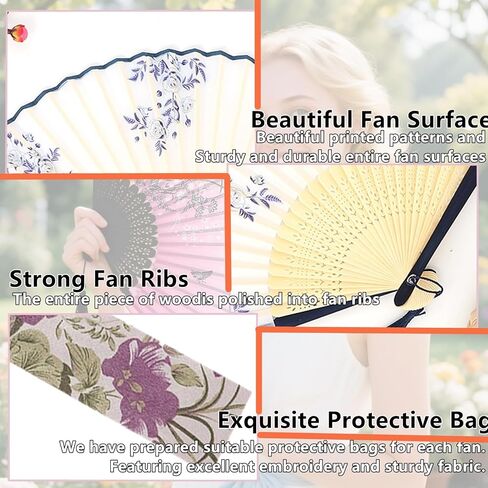 12psc Floral Hand Fans for Women Foldable, Boots On The Ground Fan, Bamboo Fans for Line Dancing Wedding Cooling with Tassel Bag in Kuwait