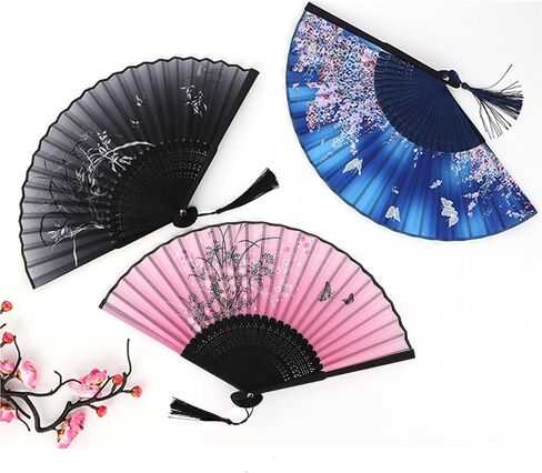 12psc Floral Hand Fans for Women Foldable, Boots On The Ground Fan, Bamboo Fans for Line Dancing Wedding Cooling with Tassel Bag in Kuwait