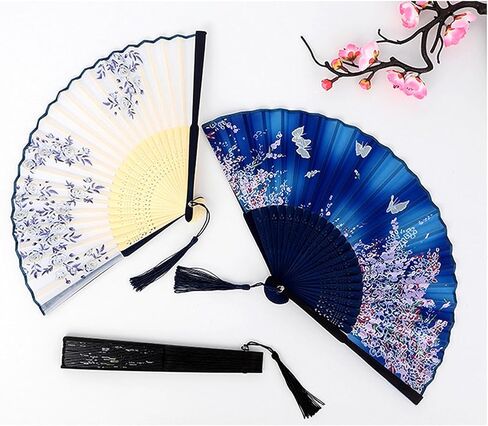 12psc Floral Hand Fans for Women Foldable, Boots On The Ground Fan, Bamboo Fans for Line Dancing Wedding Cooling with Tassel Bag in Kuwait