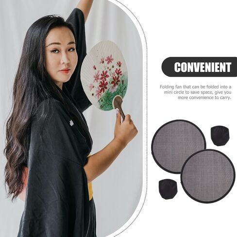 DOITOOL 4 Pieces Round Folding Fans Handheld Portable Foldable Fan 9.8 Inch Retro Classic Round Fan for Summer Wedding Party Favors - Black in Saudi Arabia