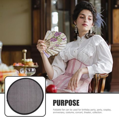 DOITOOL 4 Pieces Round Folding Fans Handheld Portable Foldable Fan 9.8 Inch Retro Classic Round Fan for Summer Wedding Party Favors - Black in Saudi Arabia