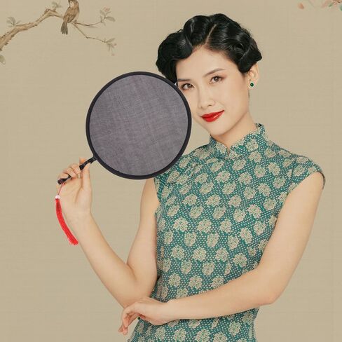 DOITOOL 4 Pieces Round Folding Fans Handheld Portable Foldable Fan 9.8 Inch Retro Classic Round Fan for Summer Wedding Party Favors - Black in Saudi Arabia