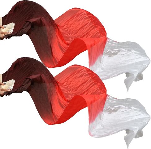 حجاب المشجعون الحريريون للرقص في البطن النسائية - الخيزران المصنوع يدويًا ، طوله 180 سم ، وعرض 90 سم ، وتدفق خفيف ، للمرحلة in Kuwait