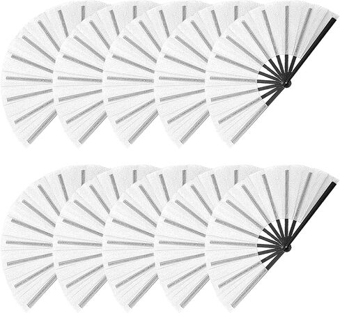 10 Pcs Loud Clap Fans for line Dancing Bulk, Chinese Kung Fu Tai Chi Large Hand Fans for Women Foldable for Festival Dance Party Popping Clacking (White) in Kuwait