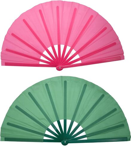 QIRMIZI 2 PCS Large Rave Fans Clack Fans Popping Line Dancing Fans Boots On The Ground Fans, Hand Folding Fans for Halloween, Burlesque, Rainbow Outfits,Gift,Light Blue,Deep Pink in Kuwait