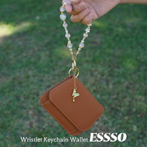 Wristlet Keychain Wallet - محفظة صغيرة من الجلد مع حظر RFID وحامل البطاقة وحقيبة العملات المعدنية وسوار الكريستال in Kuwait