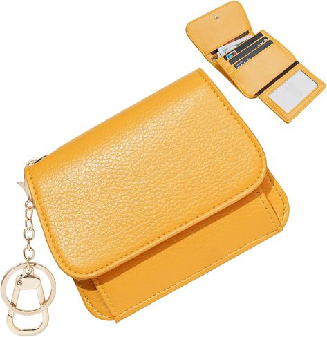 Small RFID Wallet for Women,Slim Wallet with Keychain Tri-Fold Credit Card Holder Wallet with Zipper Coin Pocket and ID Window Mini Wallet for Travel or Gift (Brown) in Kuwait