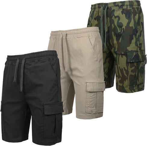 Galaxy by Harvic 3-Pack Men stretch shrop-on Cargo Shorts-خصر مرن ، رباط ، 6 جيوب ، نسيج فني 4 اتجاهات (S-2XL) in Saudi Arabia